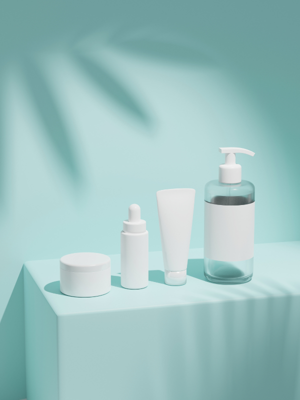 3d rendering mock up cosmetic bundle for skin care, put on the white table